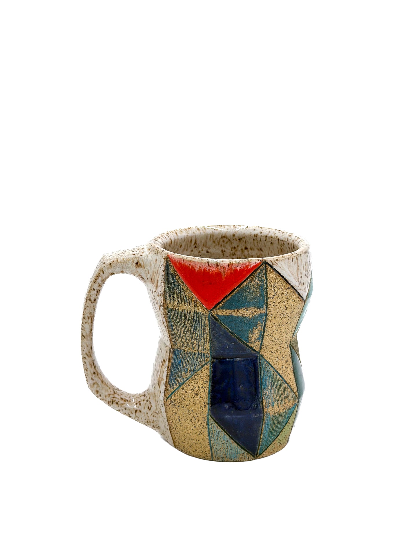 Mug — Geometric Zigzag , Speckled (Wheel Thrown)