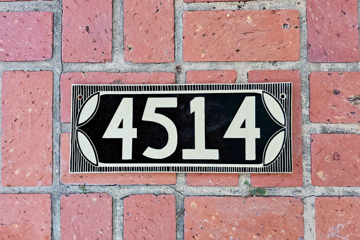 Classic Black Address Sign - Sgraffito House Number Plaque/Tile