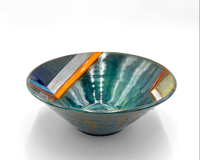 Serving Bowl — Colorful Shapes, Mishima Spiral