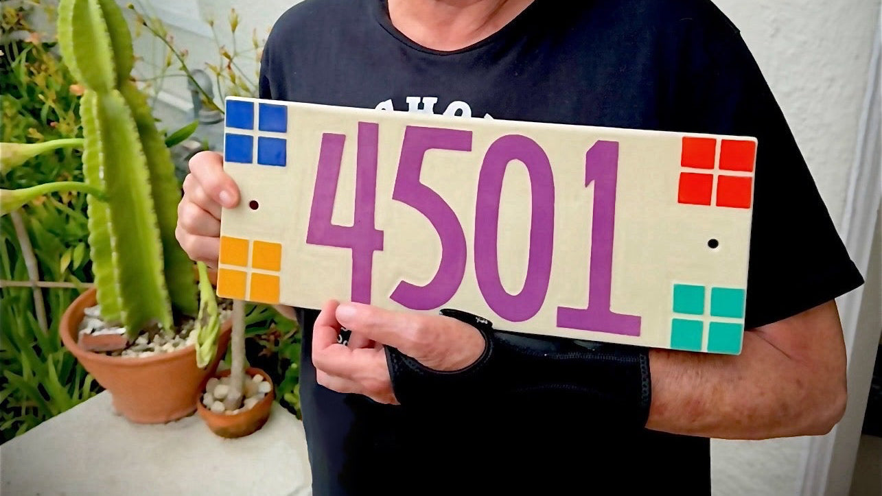 Craftsman Address Sign - Sgraffito House Number Plaque/Tile