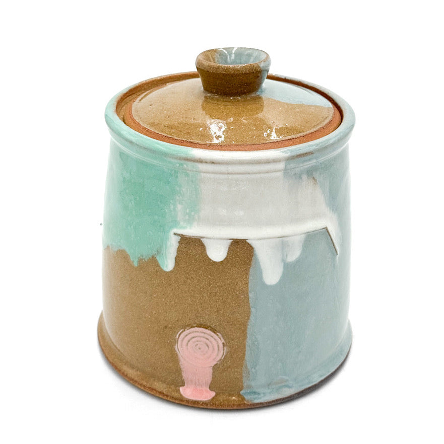 Pastel Drip Stoneware Lidded Jar — Handcrafted Ceramic Canister