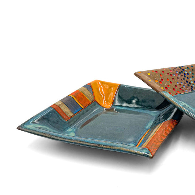 Square Shallow Bowl — Mishima (Ceramic)