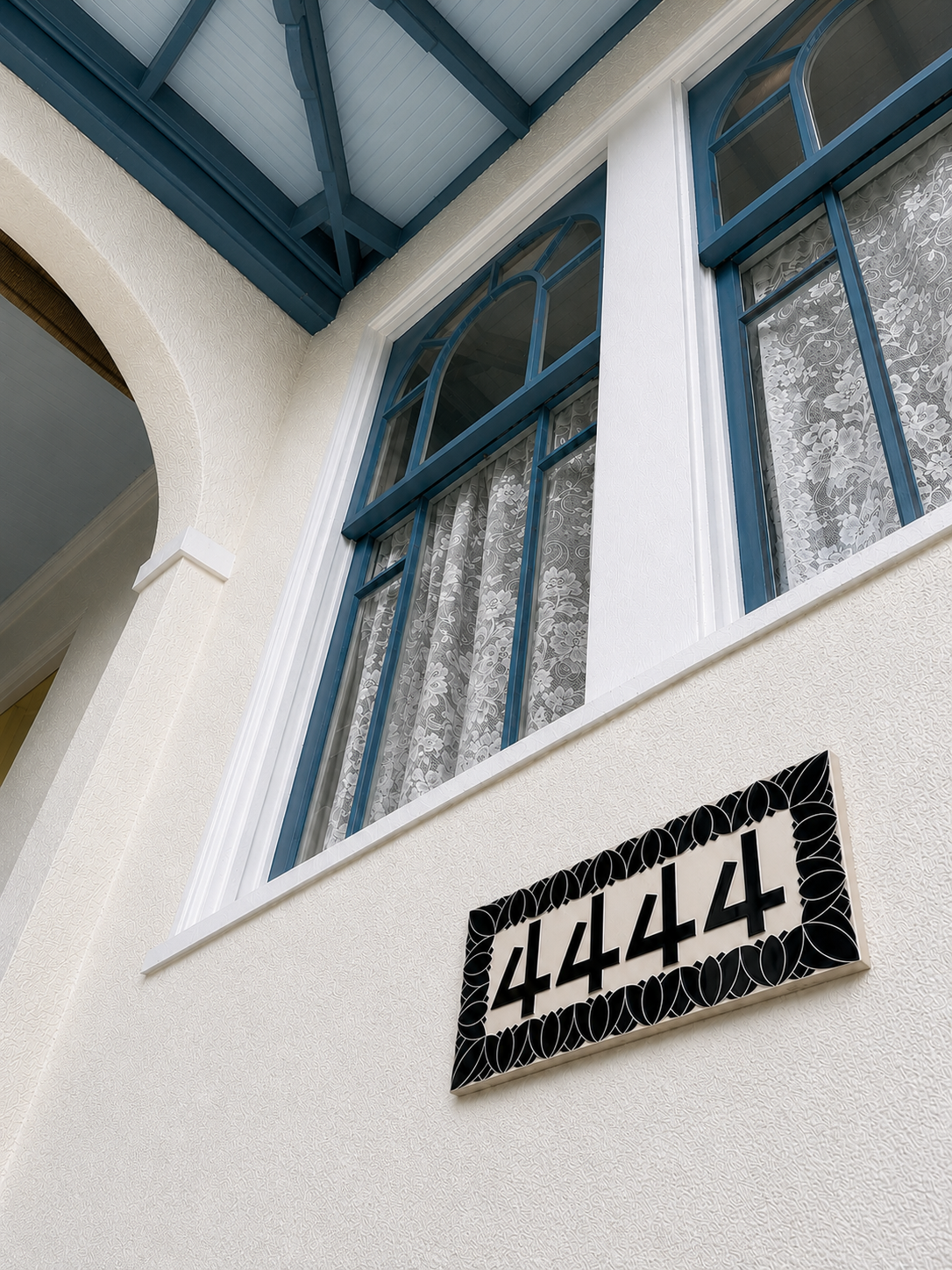 Lotus Address Sign – Floral House Numbers – Outdoor Sgraffito Tile