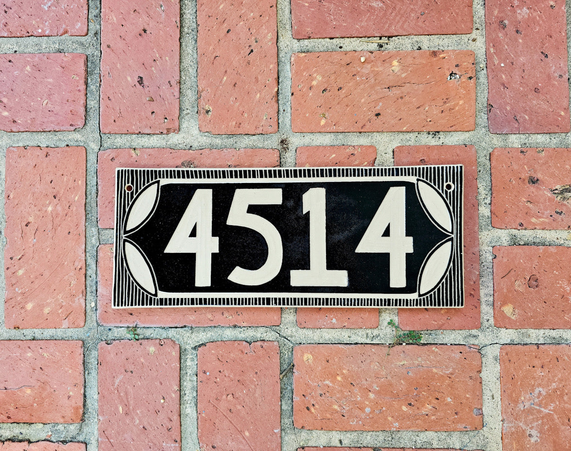 Classic Black Address Sign - Sgraffito House Number Plaque/Tile