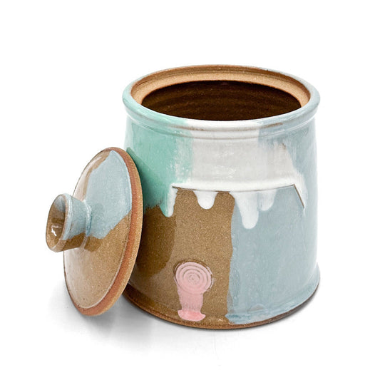 Pastel Drip Stoneware Lidded Jar — Handcrafted Ceramic Canister