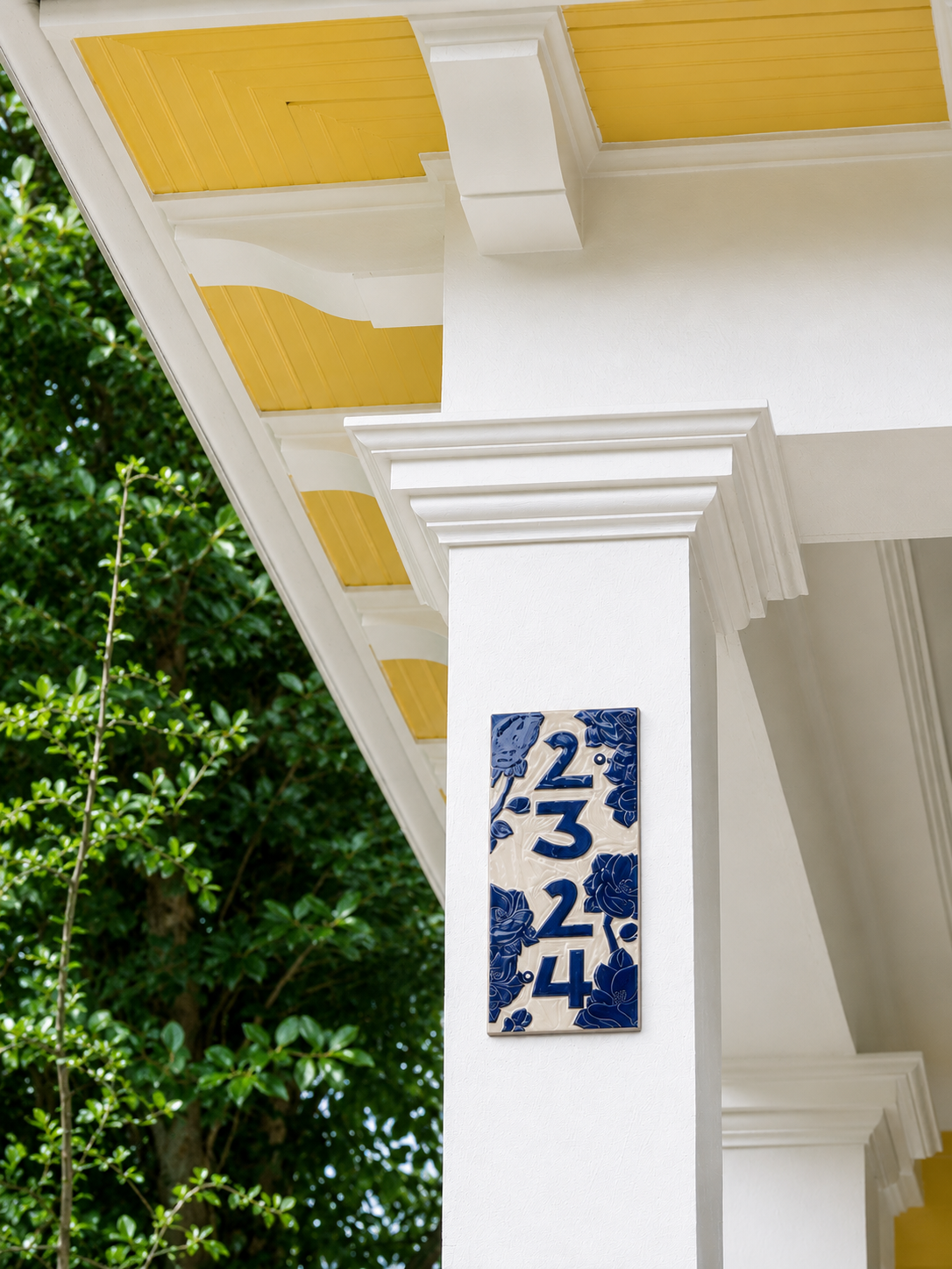Magnolia Address Sign – Floral House Numbers – Outdoor Sgraffito Tile