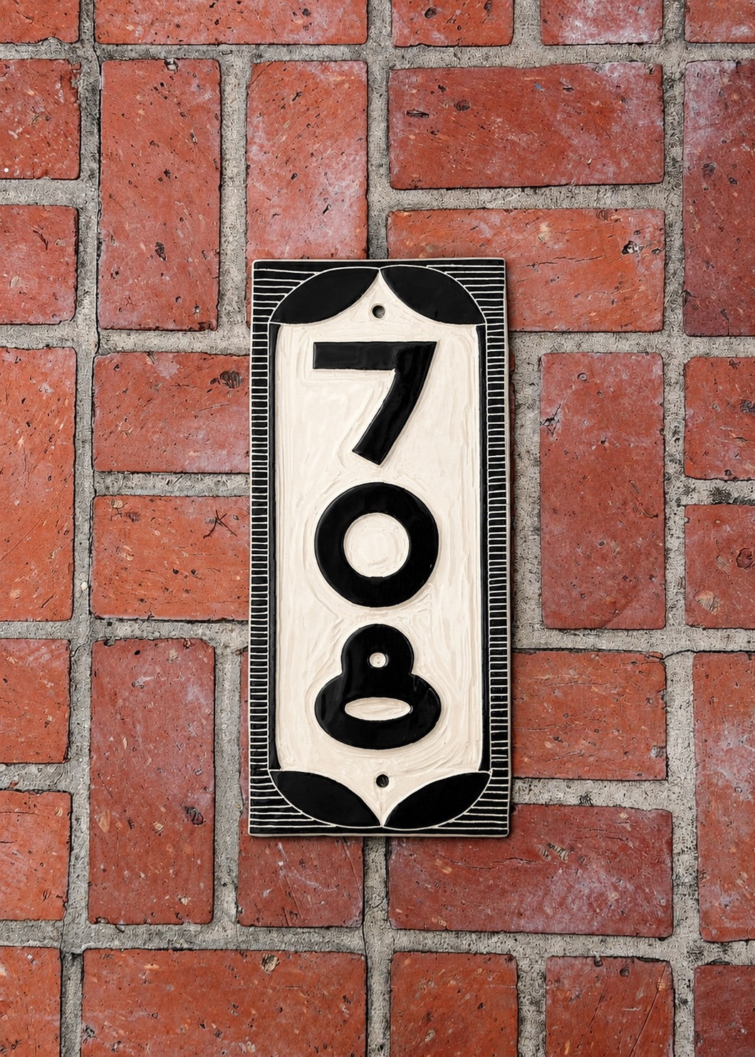 Classic Address Sign – Light Background – House Numbers – Outdoor Sgraffito Tile