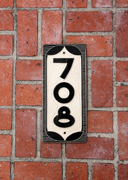 Classic Address Sign – Light Background – House Numbers – Outdoor Sgraffito Tile