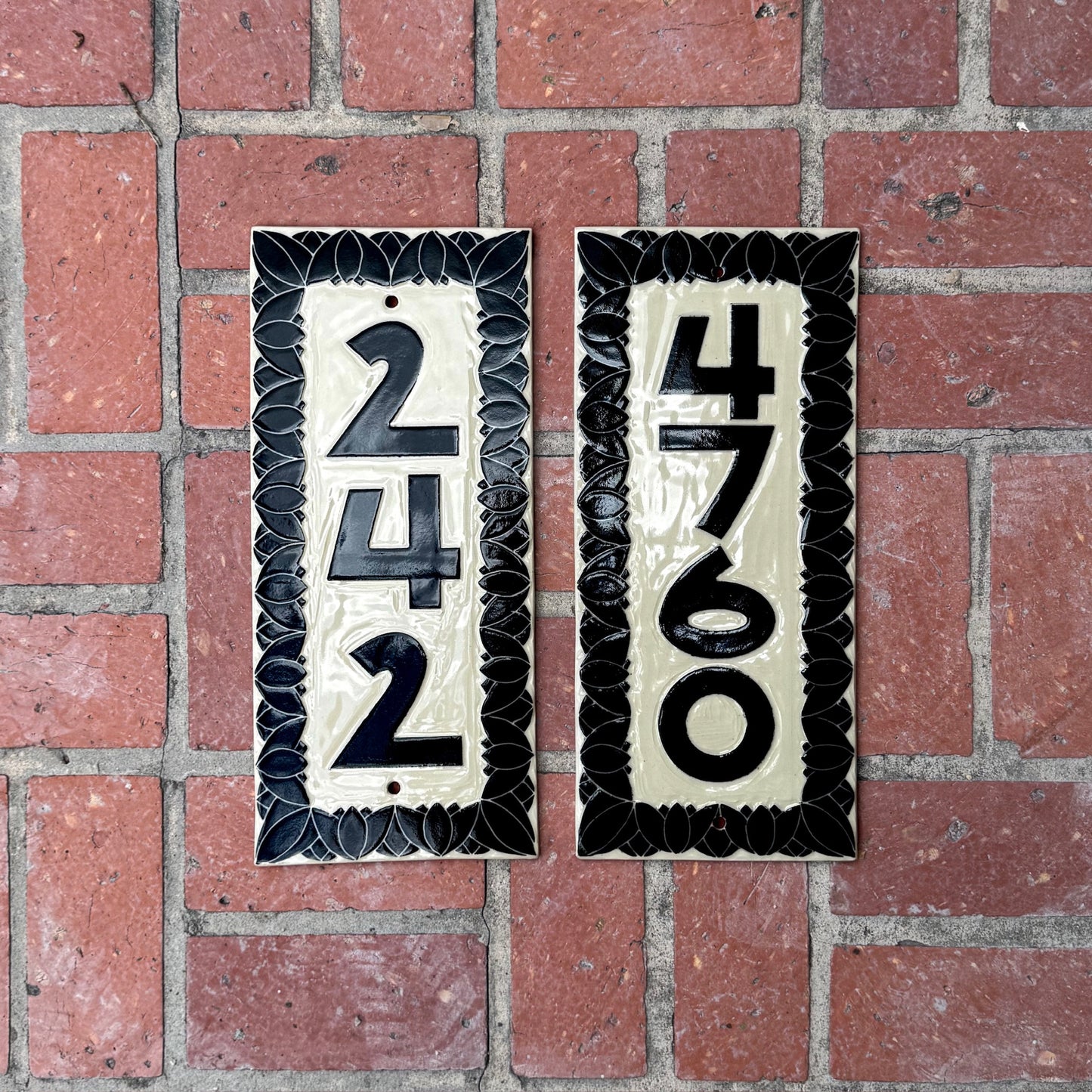 Lotus Address Sign – Floral House Numbers – Outdoor Sgraffito Tile