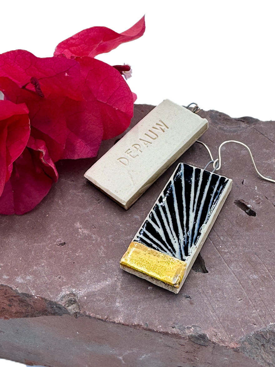 Handmade Ceramic Earrings • Sgraffito Carved with 14k Gold Details • Lightweight Bold Art Earrings