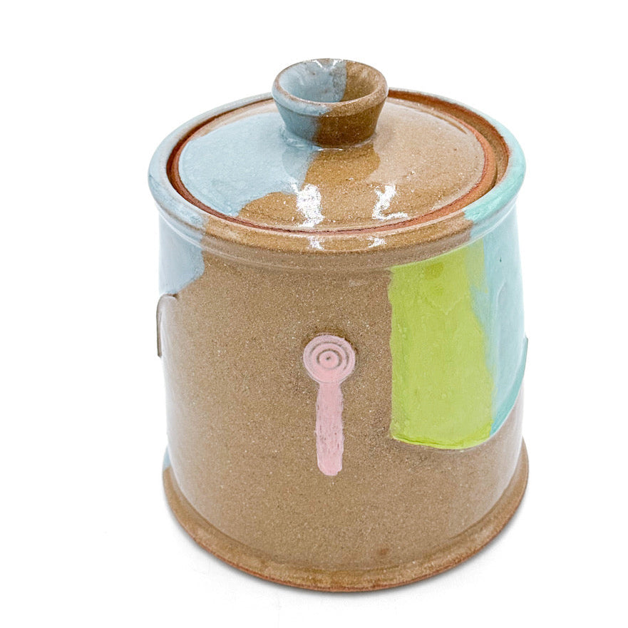 Pastel Drip Stoneware Lidded Jar — Handcrafted Ceramic Canister