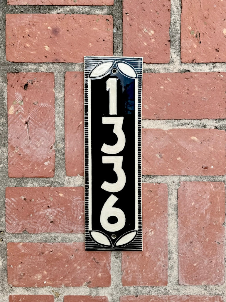Classic Black Address Sign - Sgraffito House Number Plaque/Tile