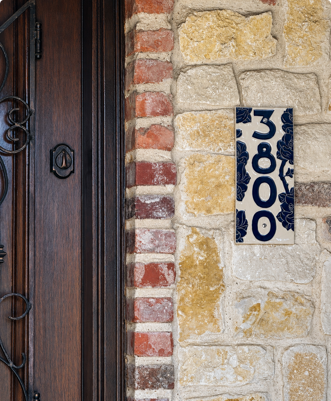 Magnolia Address Sign – Floral House Numbers – Outdoor Sgraffito Tile