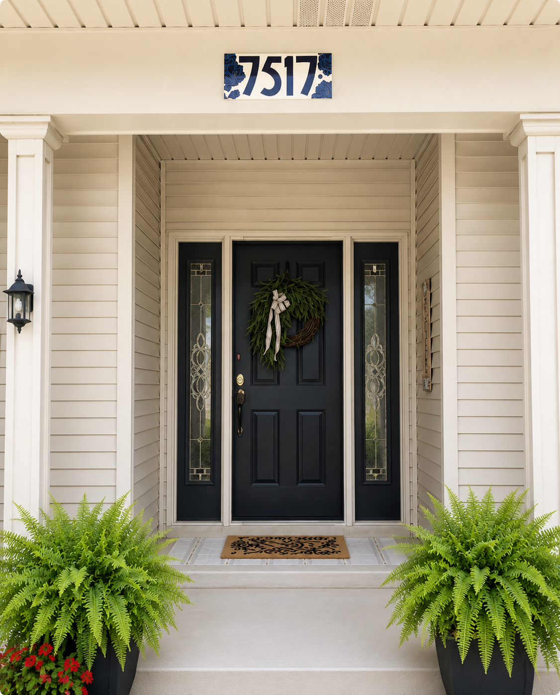 Magnolia Address Sign – Floral House Numbers – Outdoor Sgraffito Tile
