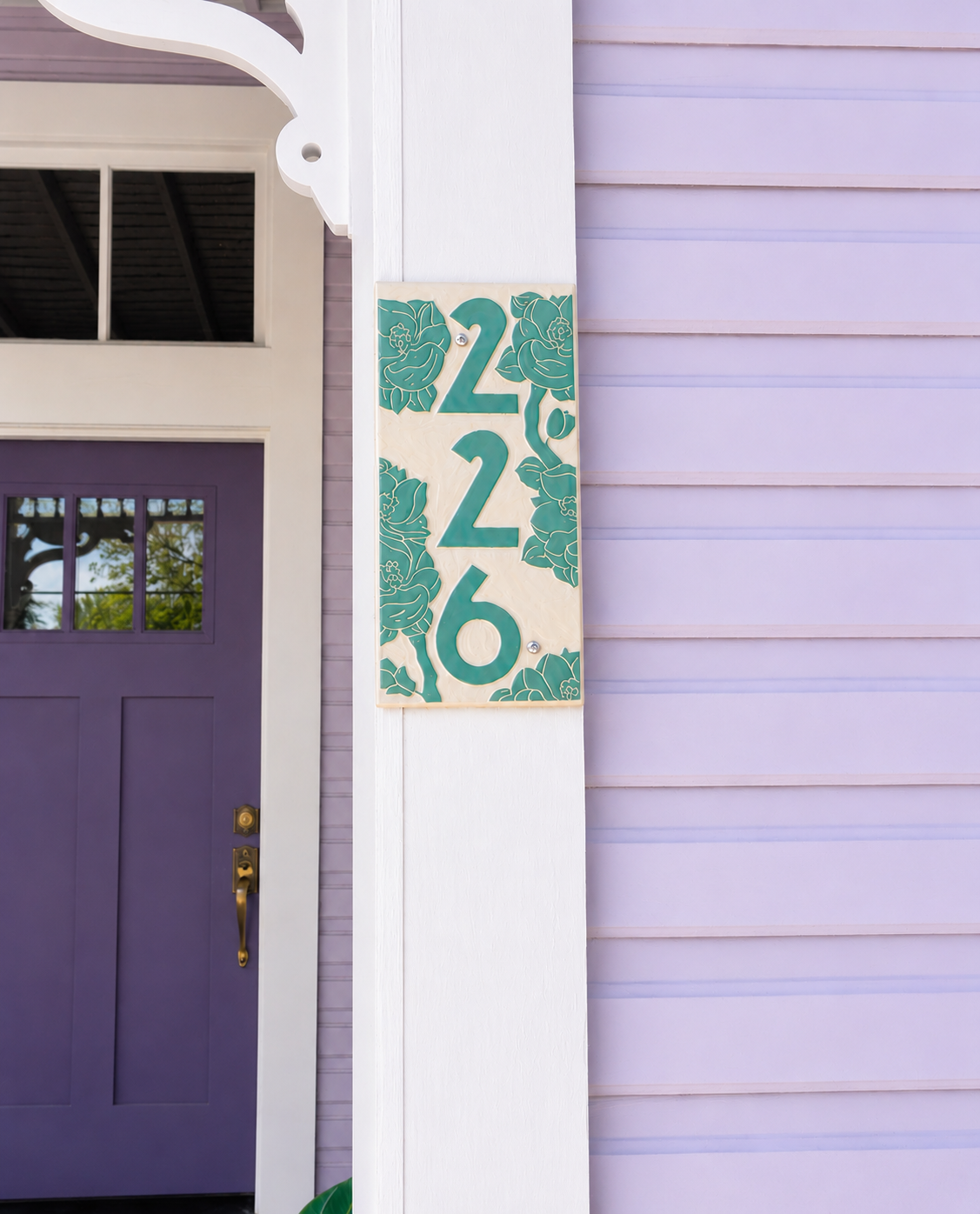 Magnolia Address Sign – Floral House Numbers – Outdoor Sgraffito Tile