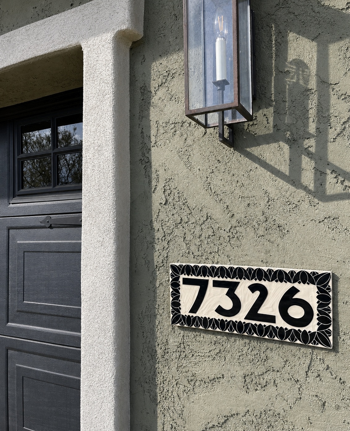 Lotus Address Sign – Floral House Numbers – Outdoor Sgraffito Tile