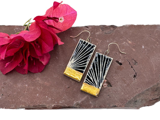 Handmade Ceramic Earrings • Sgraffito Carved with 14k Gold Details • Lightweight Bold Art Earrings