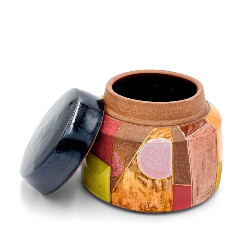 Keepsake Jar — Mod, Warm Colored, Lidded Vessel