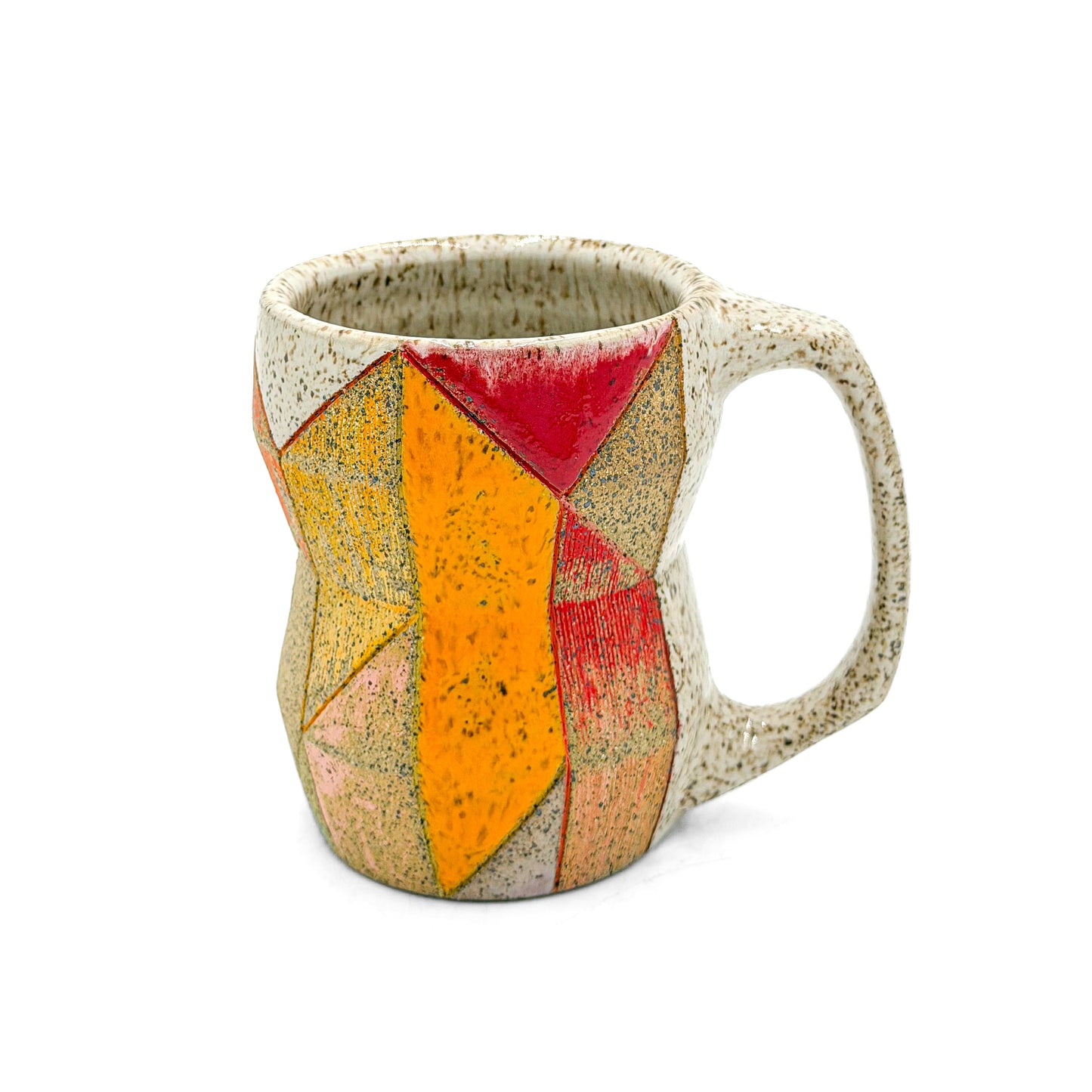Mug — Geometric Zigzag , Speckled (Wheel Thrown)