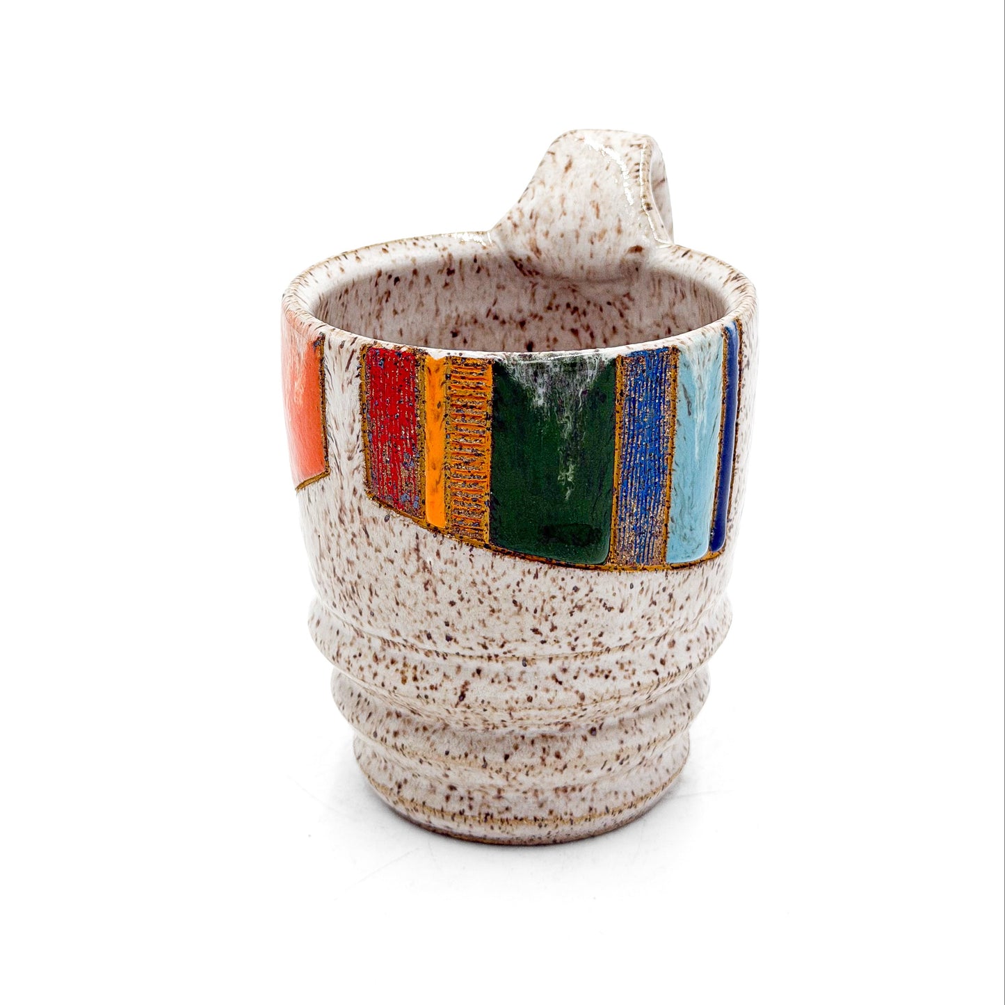 Mug — Multicolored Stripes with Ribs, Speckled (Wheel Thrown)
