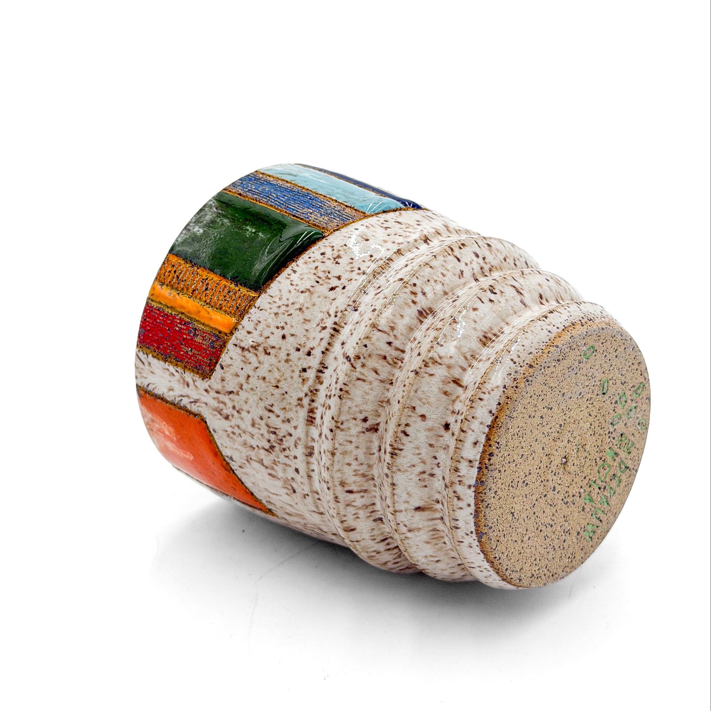 Mug — Multicolored Stripes with Ribs, Speckled (Wheel Thrown)