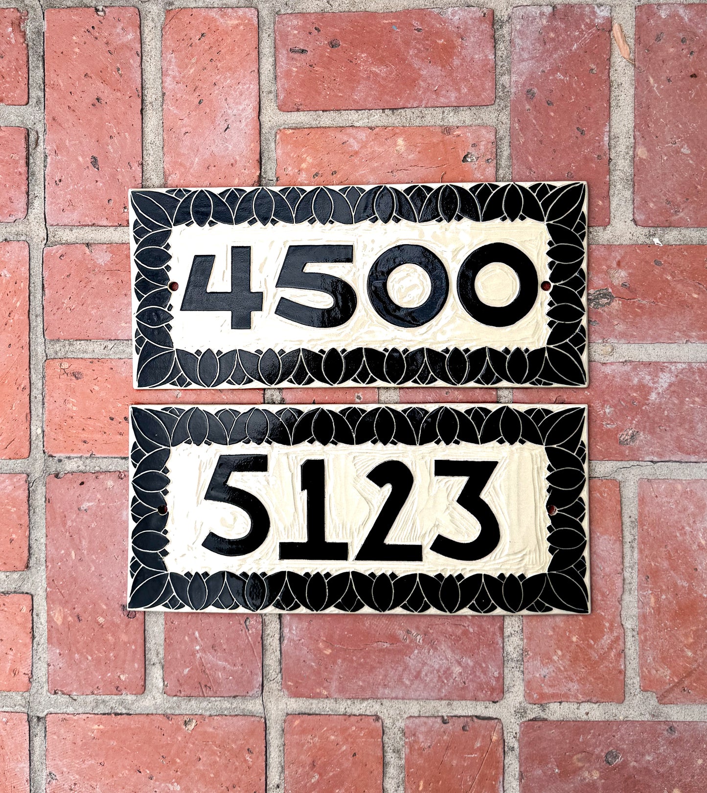 Lotus Address Sign – Floral House Numbers – Outdoor Sgraffito Tile