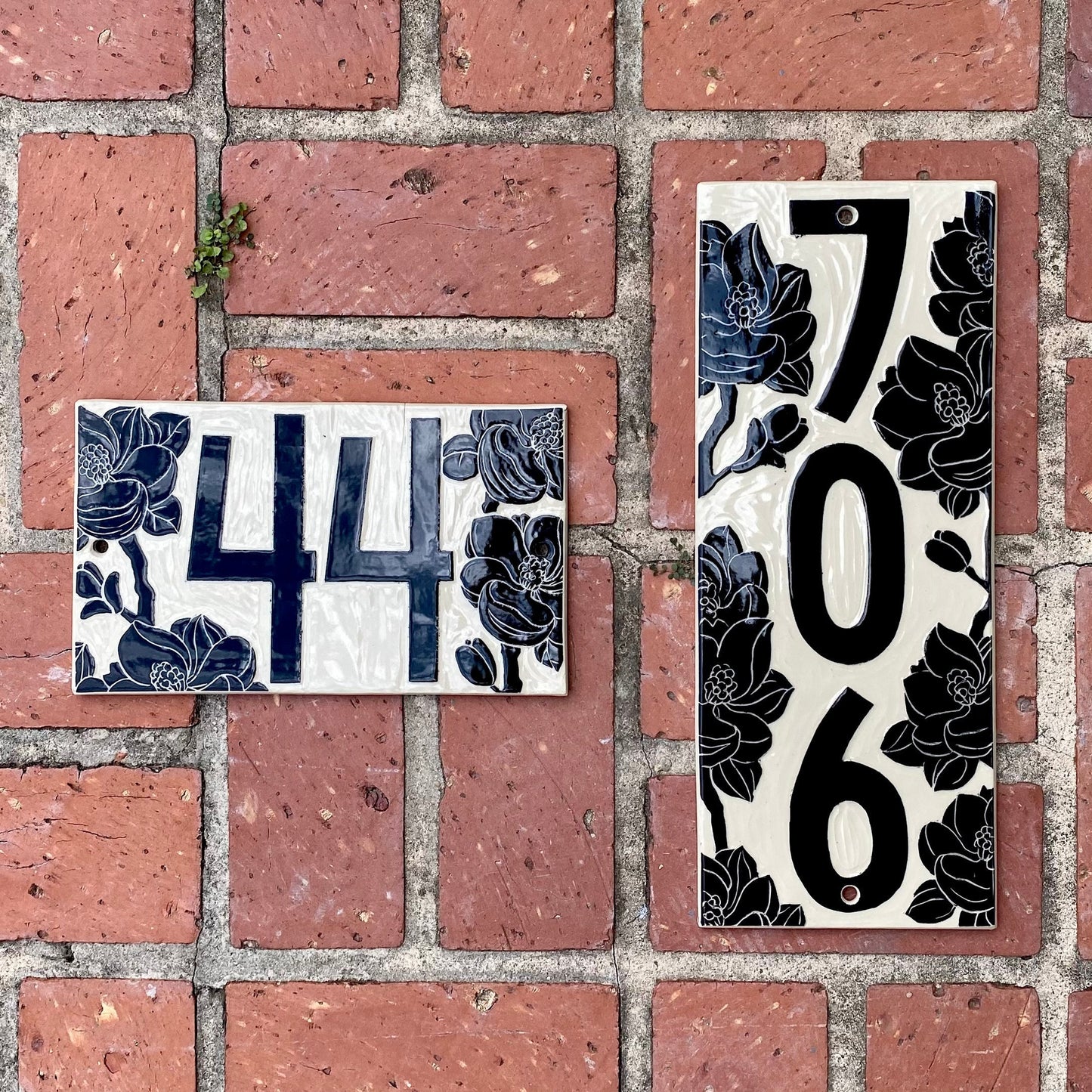 Magnolia Address Sign - Sgraffito House Number Plaque/Tile