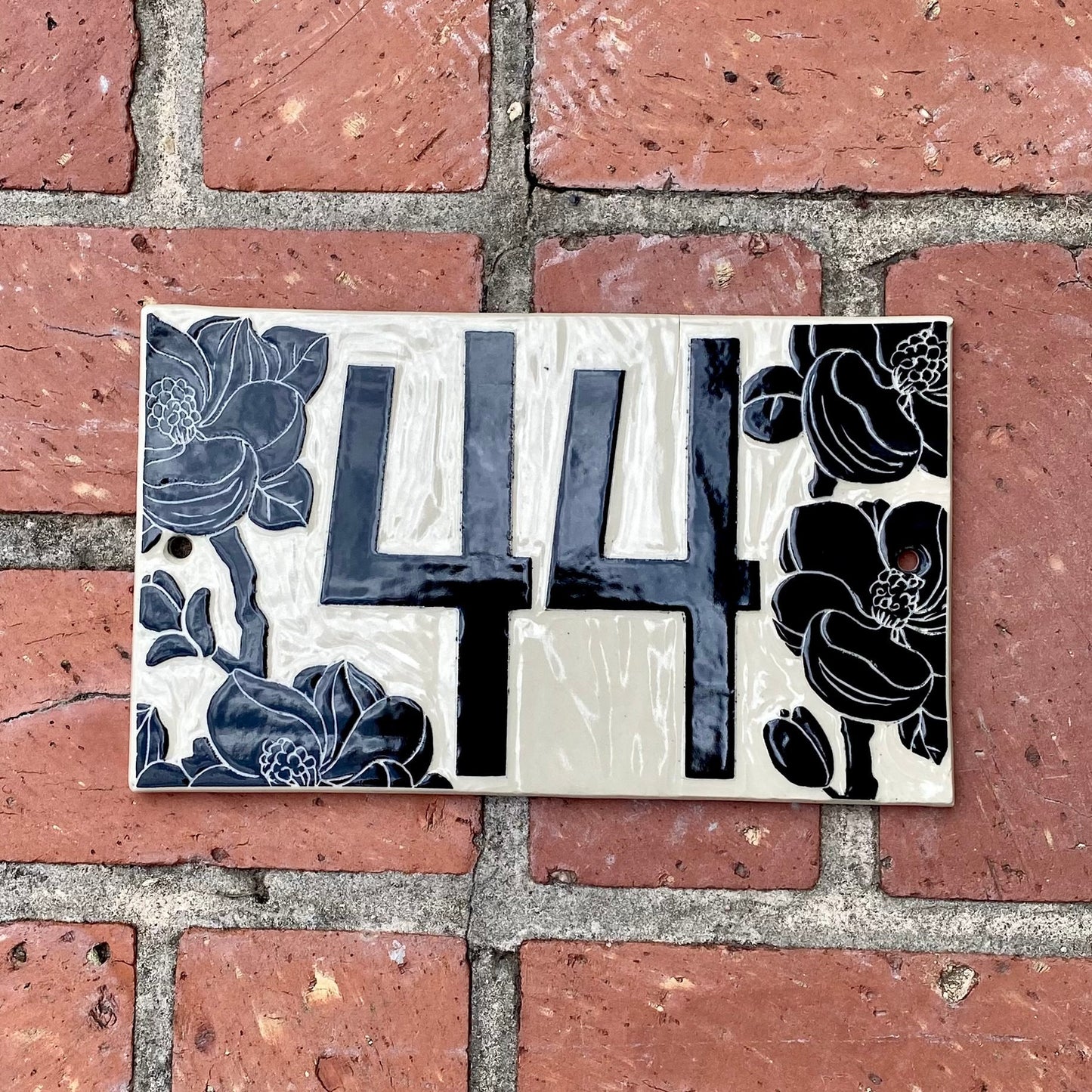 Magnolia Address Sign - Sgraffito House Number Plaque/Tile