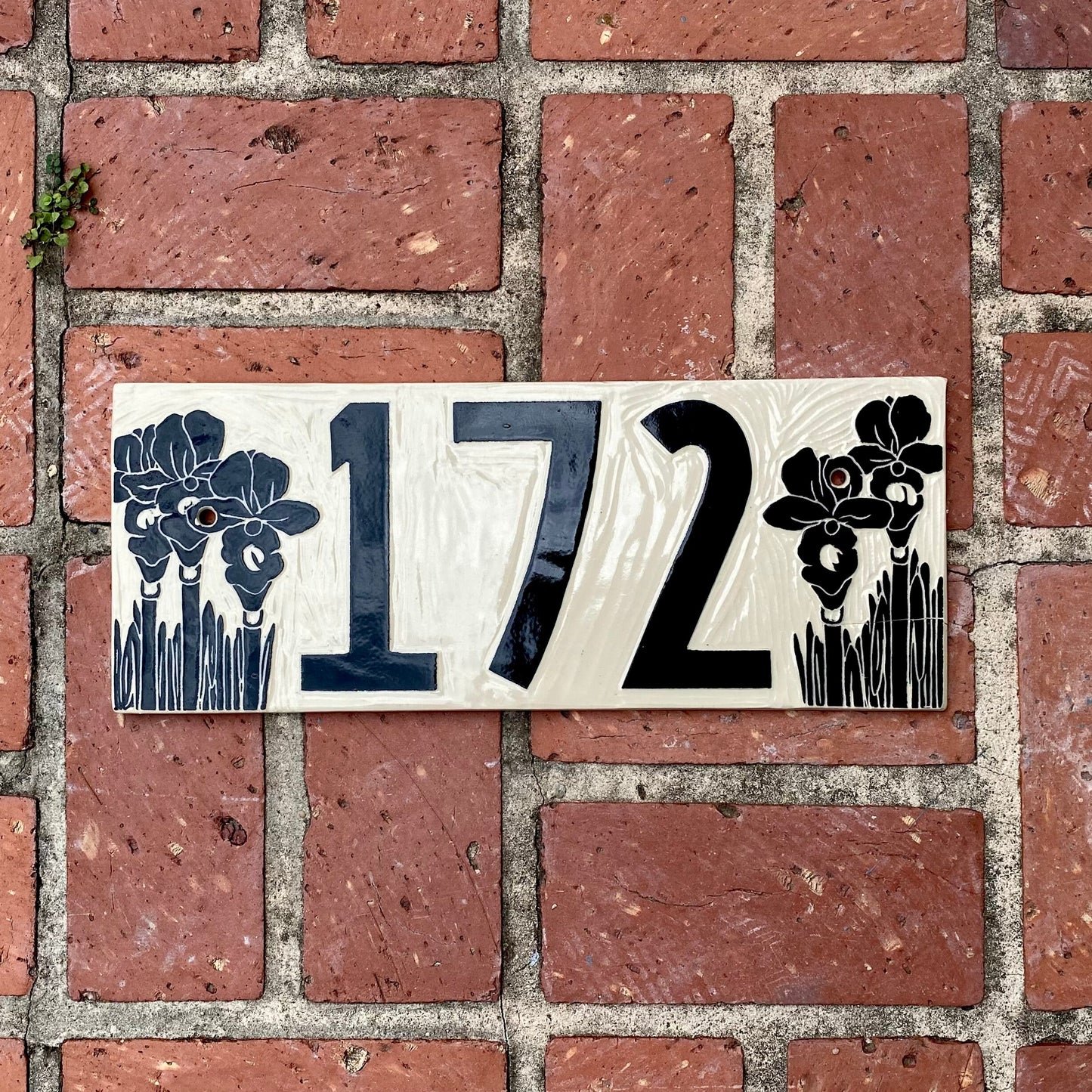 Iris Address Sign - Sgraffito House Number Plaque/Tile