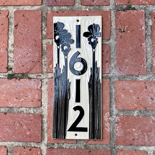 Iris Address Sign - Sgraffito House Number Plaque/Tile