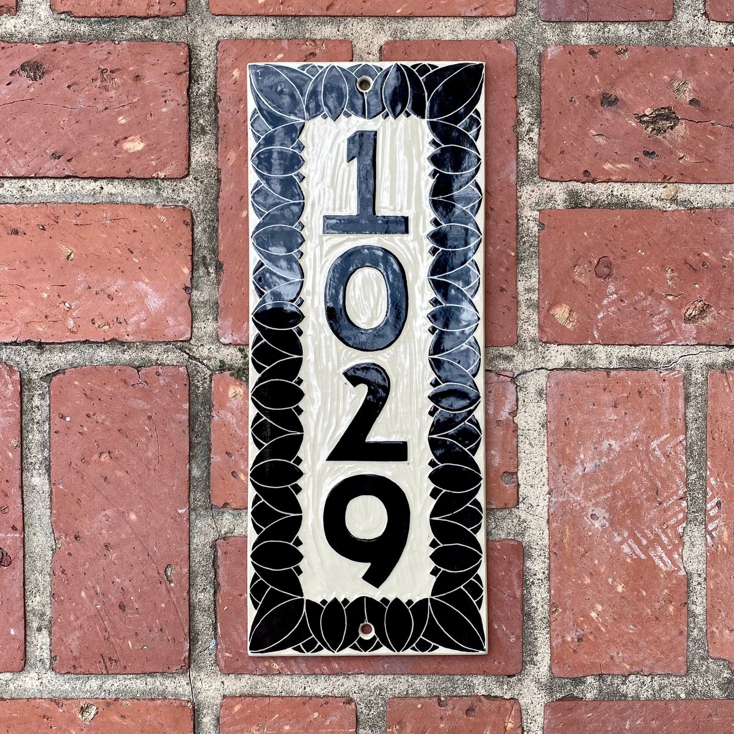 Lotus Address Sign - Sgraffito House Number Plaque/Tile