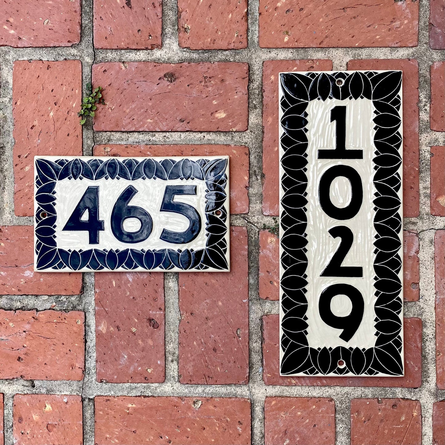 Lotus Address Sign - Sgraffito House Number Plaque/Tile