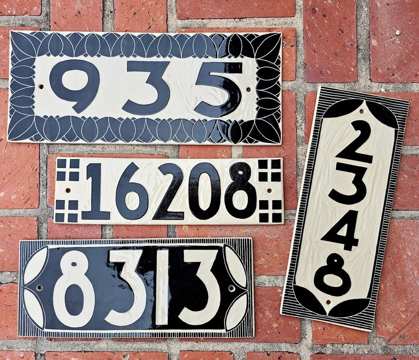 Classic Black Address Sign - Sgraffito House Number Plaque/Tile