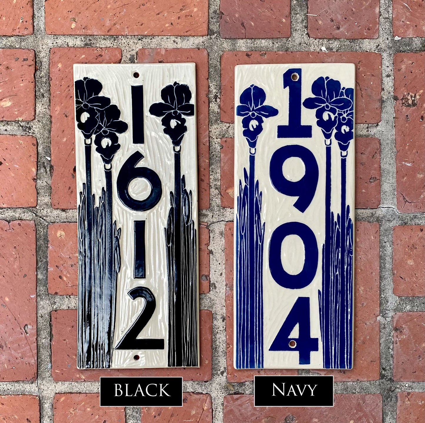 Classic Black Address Sign - Sgraffito House Number Plaque/Tile