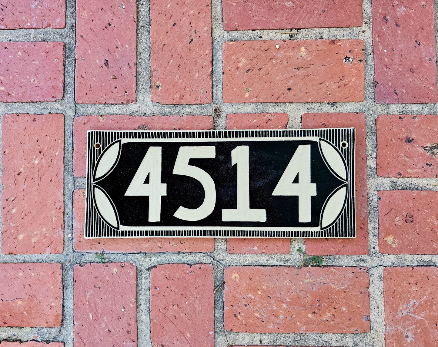 Classic Black Address Sign - Sgraffito House Number Plaque/Tile