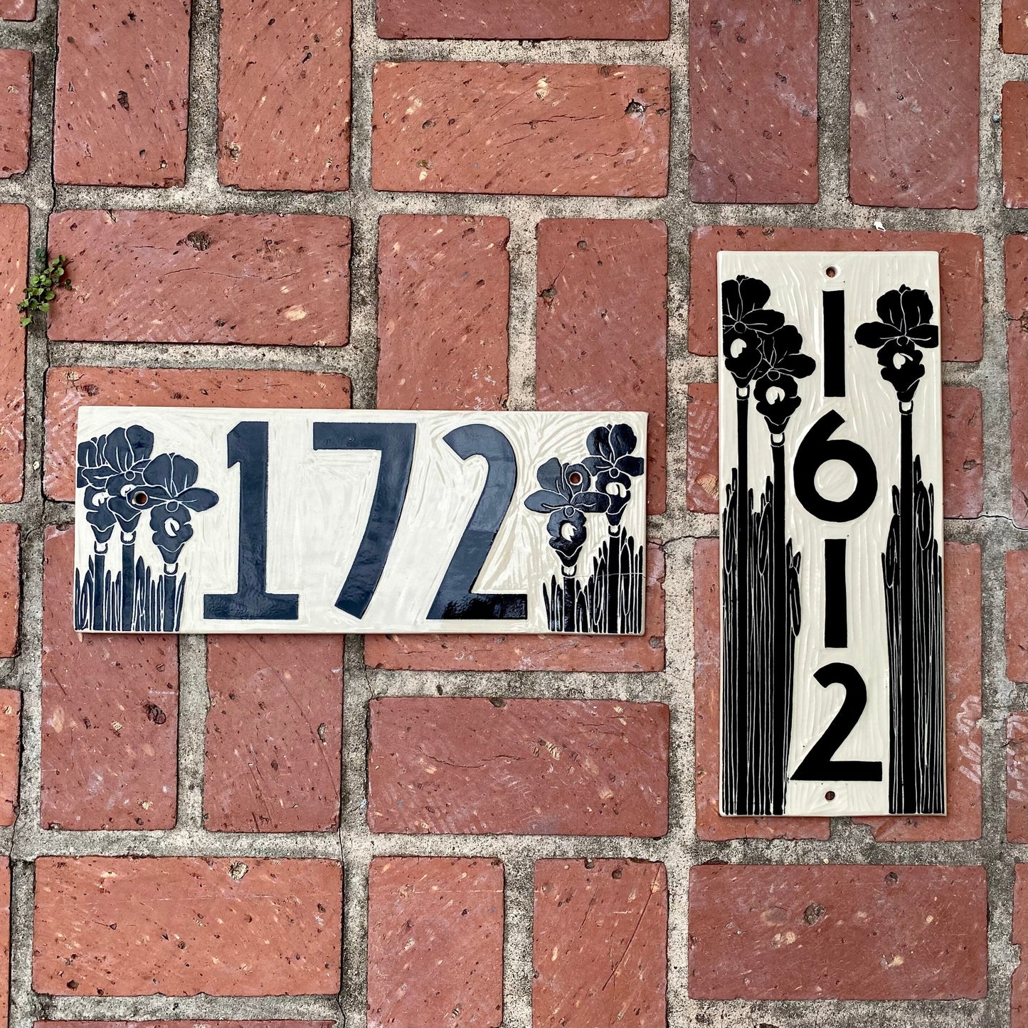 Iris Address Sign - Sgraffito House Number Plaque/Tile