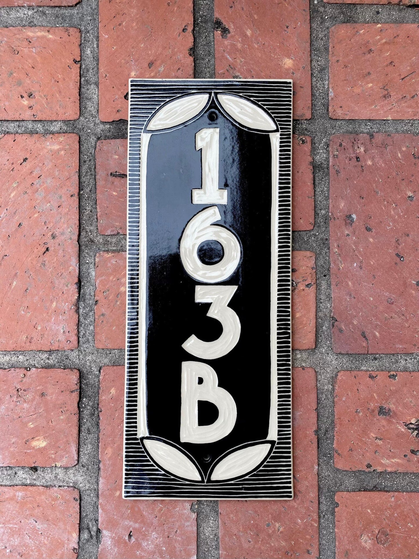 Classic Black Address Sign - Sgraffito House Number Plaque/Tile