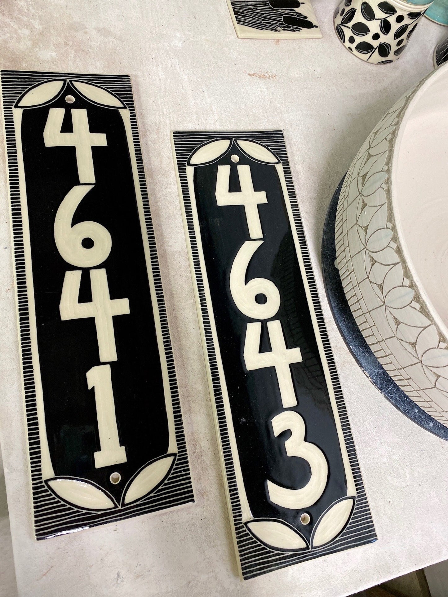 Classic Black Address Sign - Sgraffito House Number Plaque/Tile