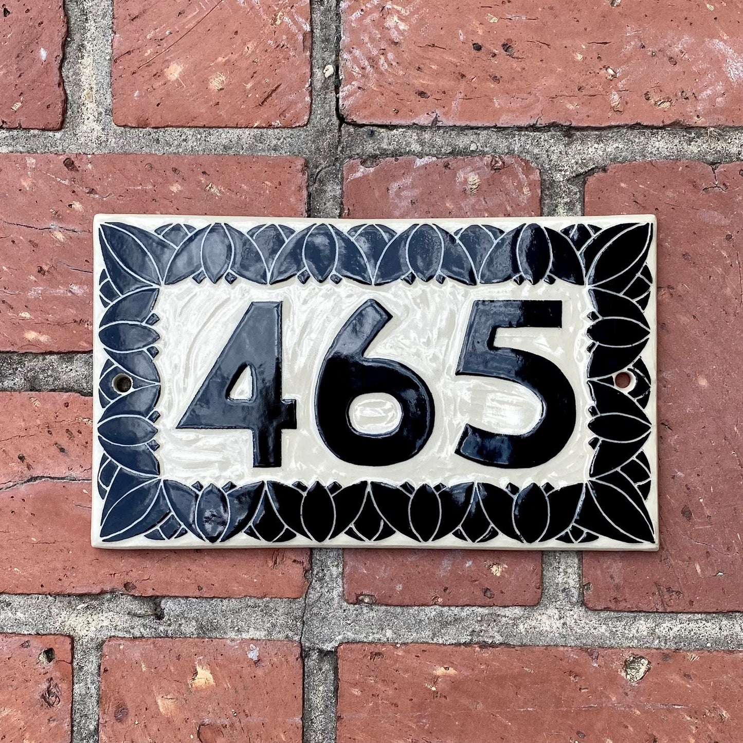 Lotus Address Sign - Sgraffito House Number Plaque/Tile