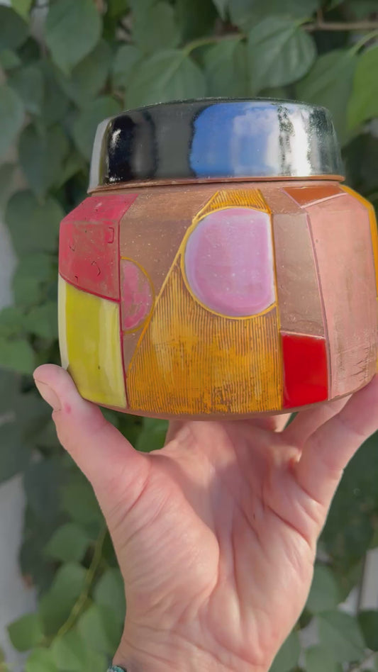 Keepsake Jar — Mod, Warm Colored, Lidded Vessel