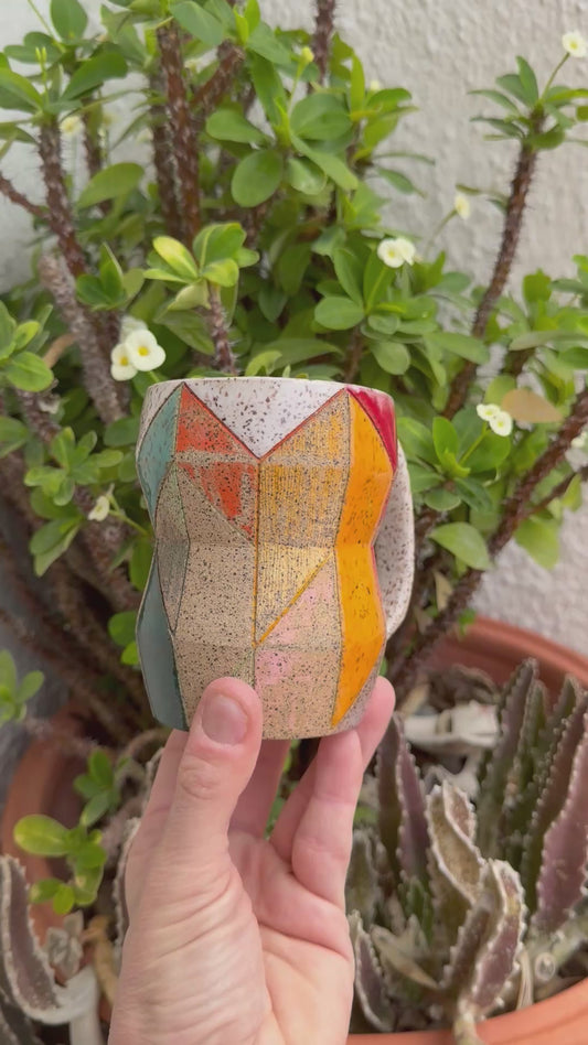 Mug — Geometric Zigzag , Speckled (Wheel Thrown)